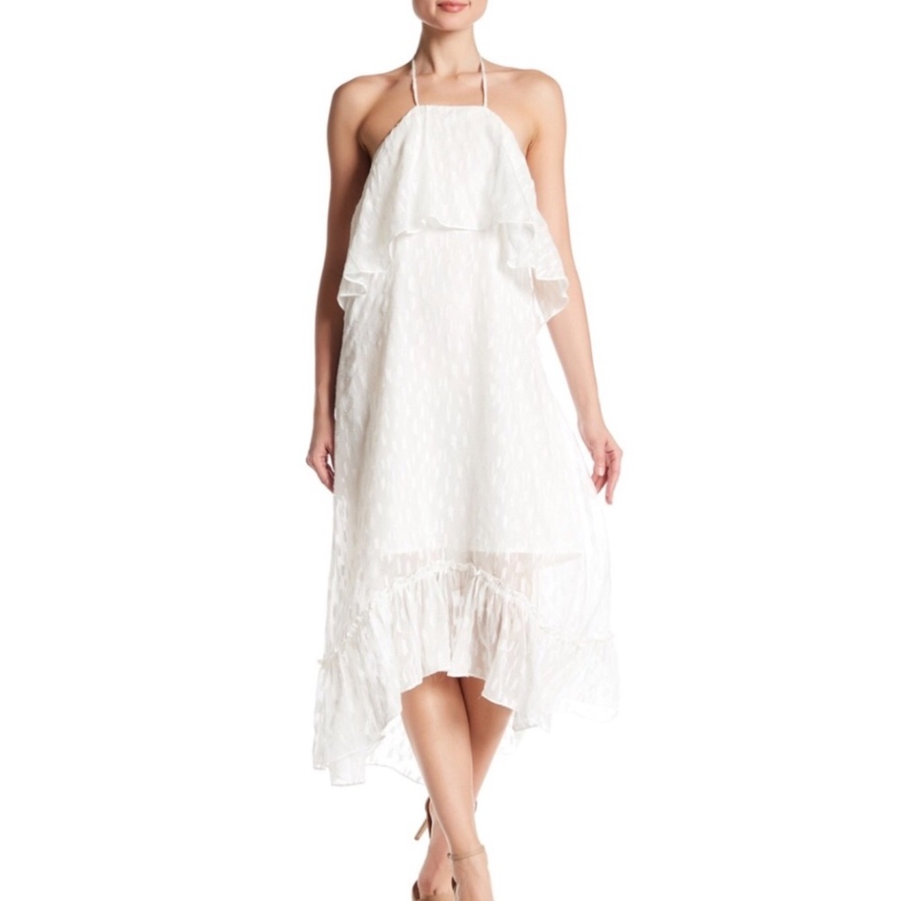 Ella moss ruffle midi high low hem dress